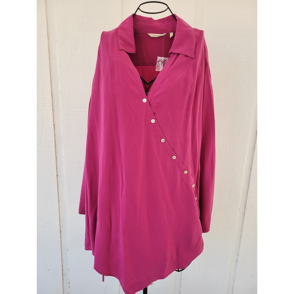 Soft Surroundings Pink 3X Tencel Lyocell Wrap V-Neck Long Sleeve Tunic Top